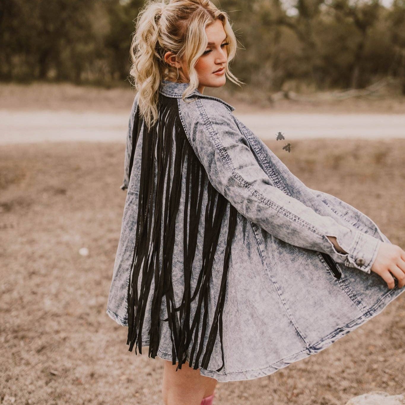 S - 2X Hidalgo Falls Denim Jacket with Fringe Details