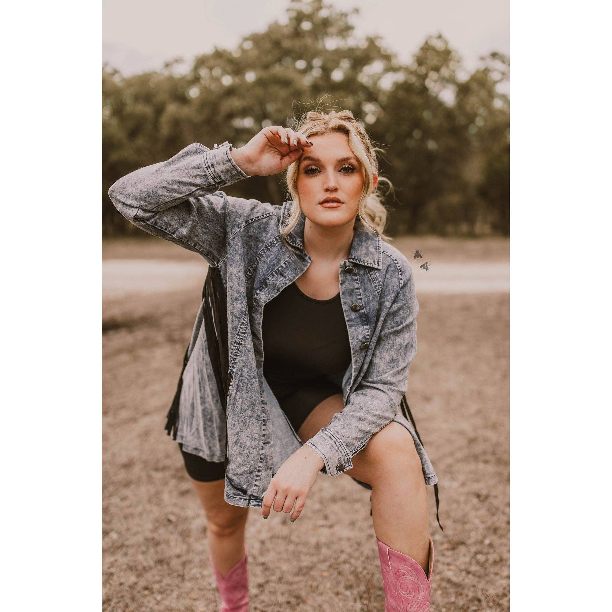 S - 2X Hidalgo Falls Denim Jacket with Fringe Details