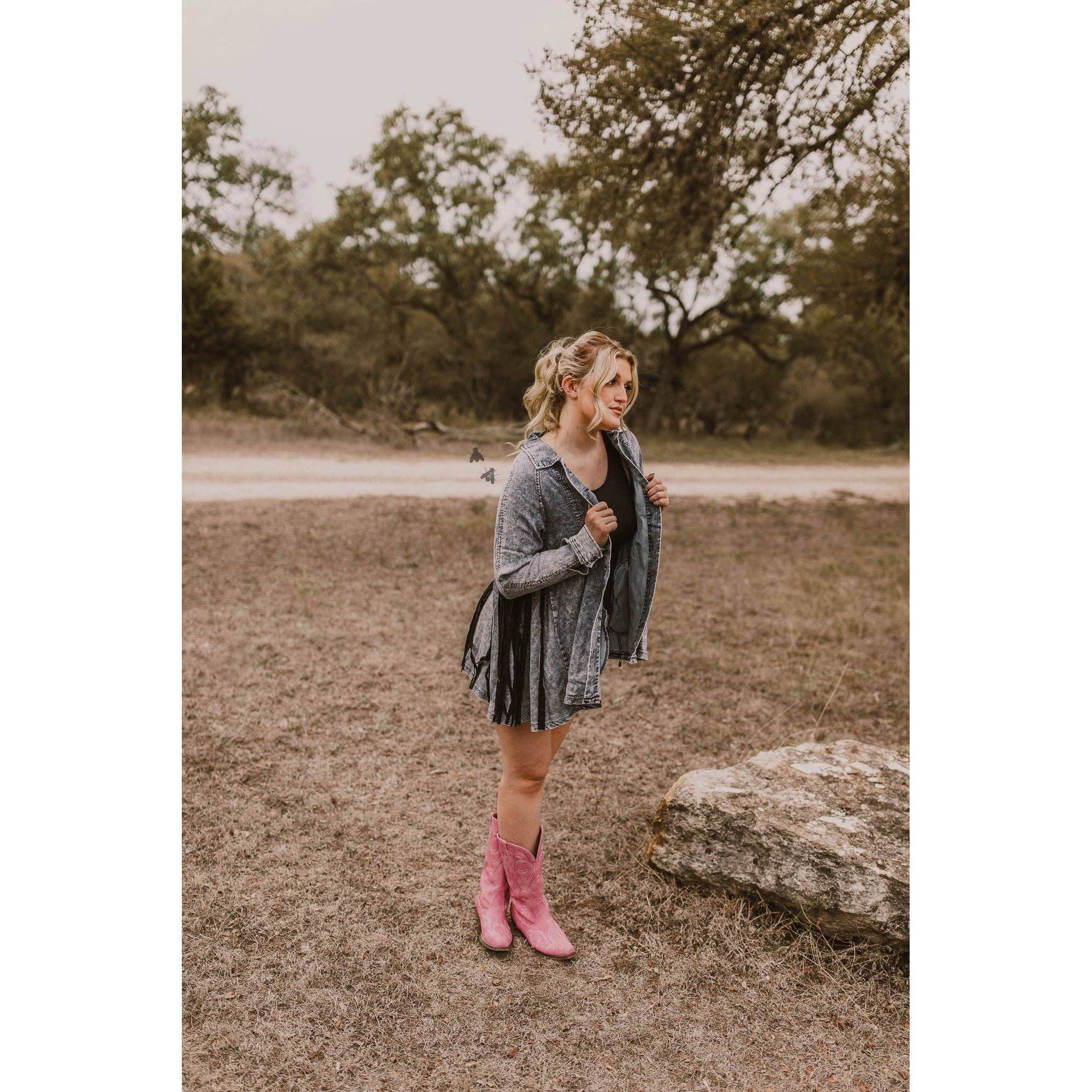 S - 2X Hidalgo Falls Denim Jacket with Fringe Details