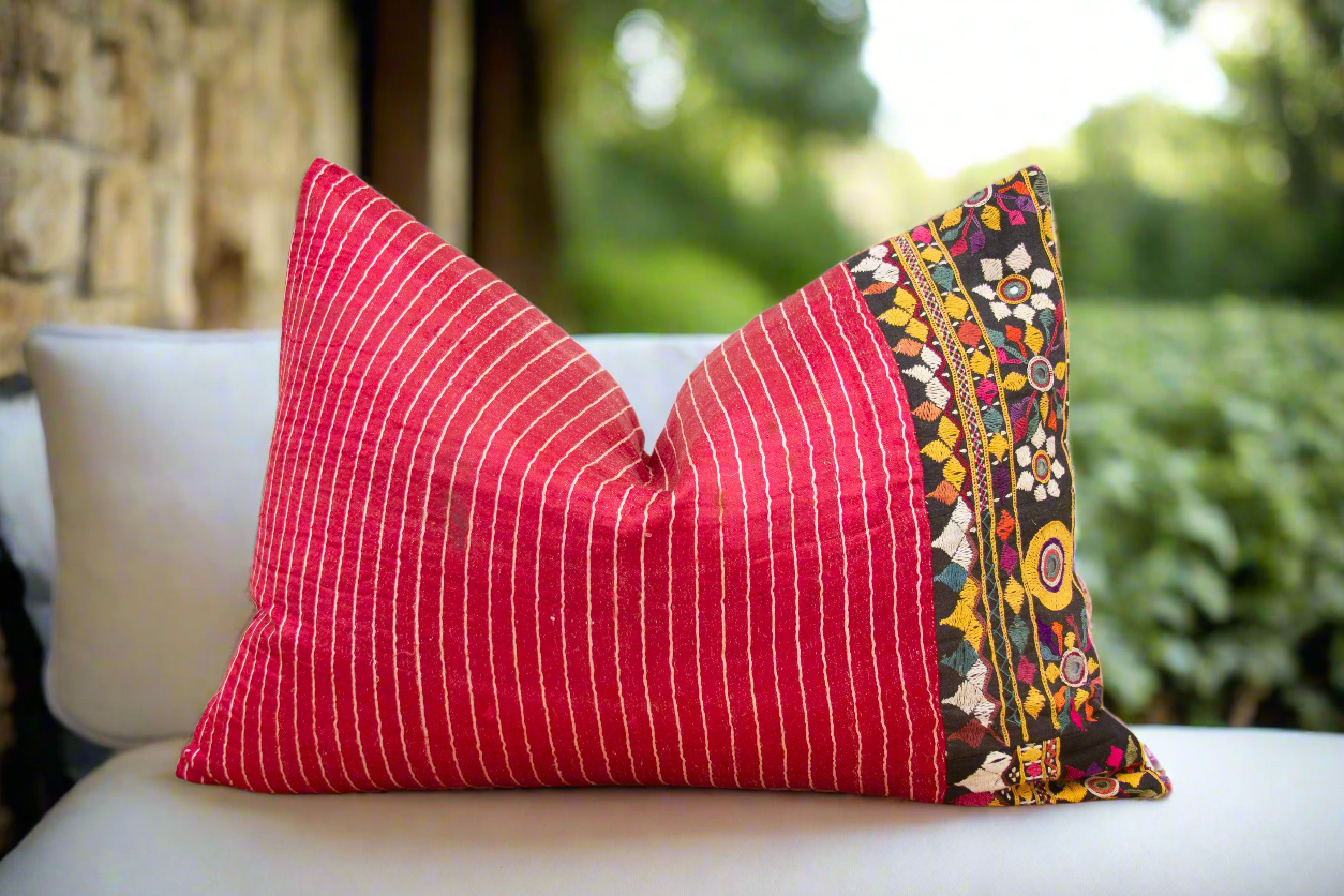 Sabia Antique Mashru Tribal Lumbar Pillow Pillow La Vie Bien Sabia Antique Mashru Tribal Lumbar Pillow