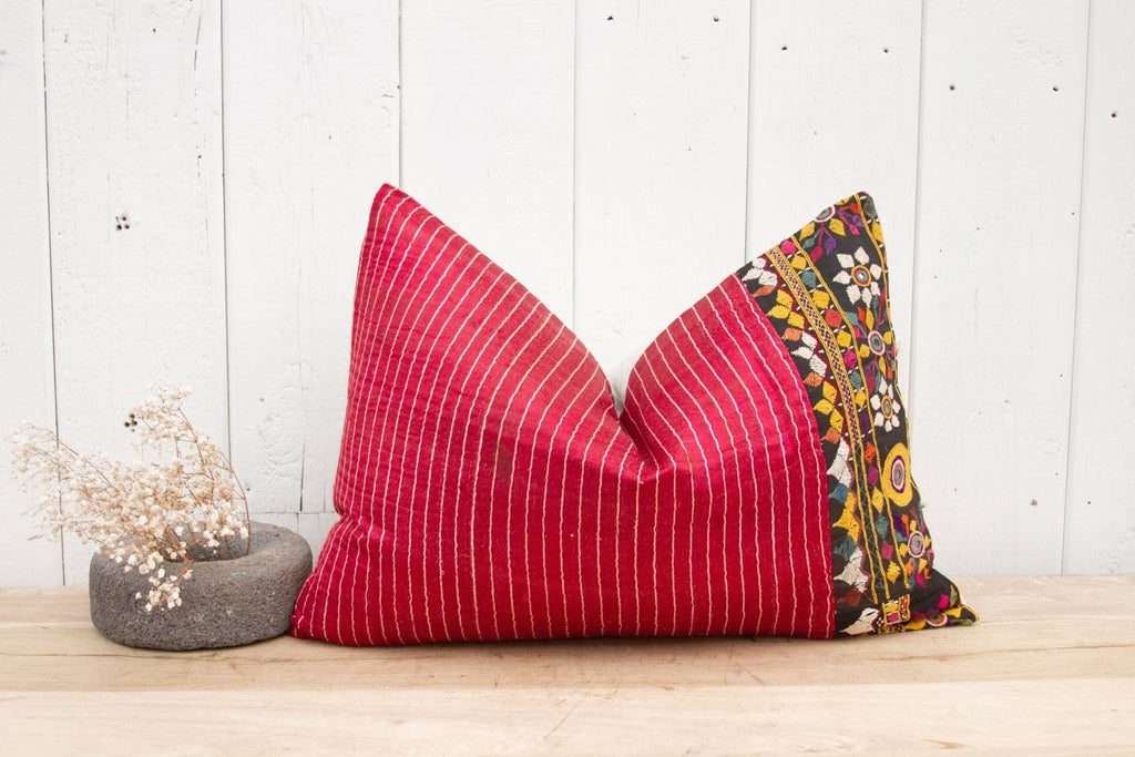 Sabia Antique Mashru Tribal Lumbar Pillow Pillow La Vie Bien Sabia Antique Mashru Tribal Lumbar Pillow