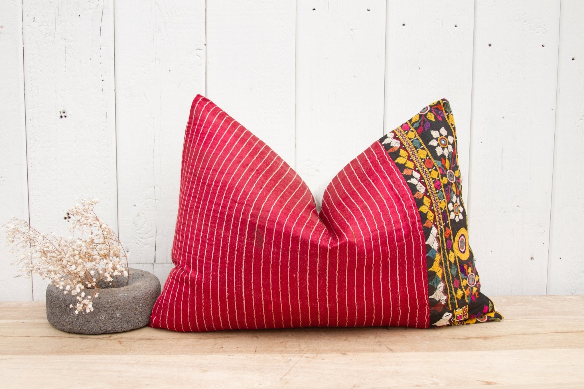 Sabia Antique Mashru Tribal Lumbar Pillow Pillow La Vie Bien Sabia Antique Mashru Tribal Lumbar Pillow
