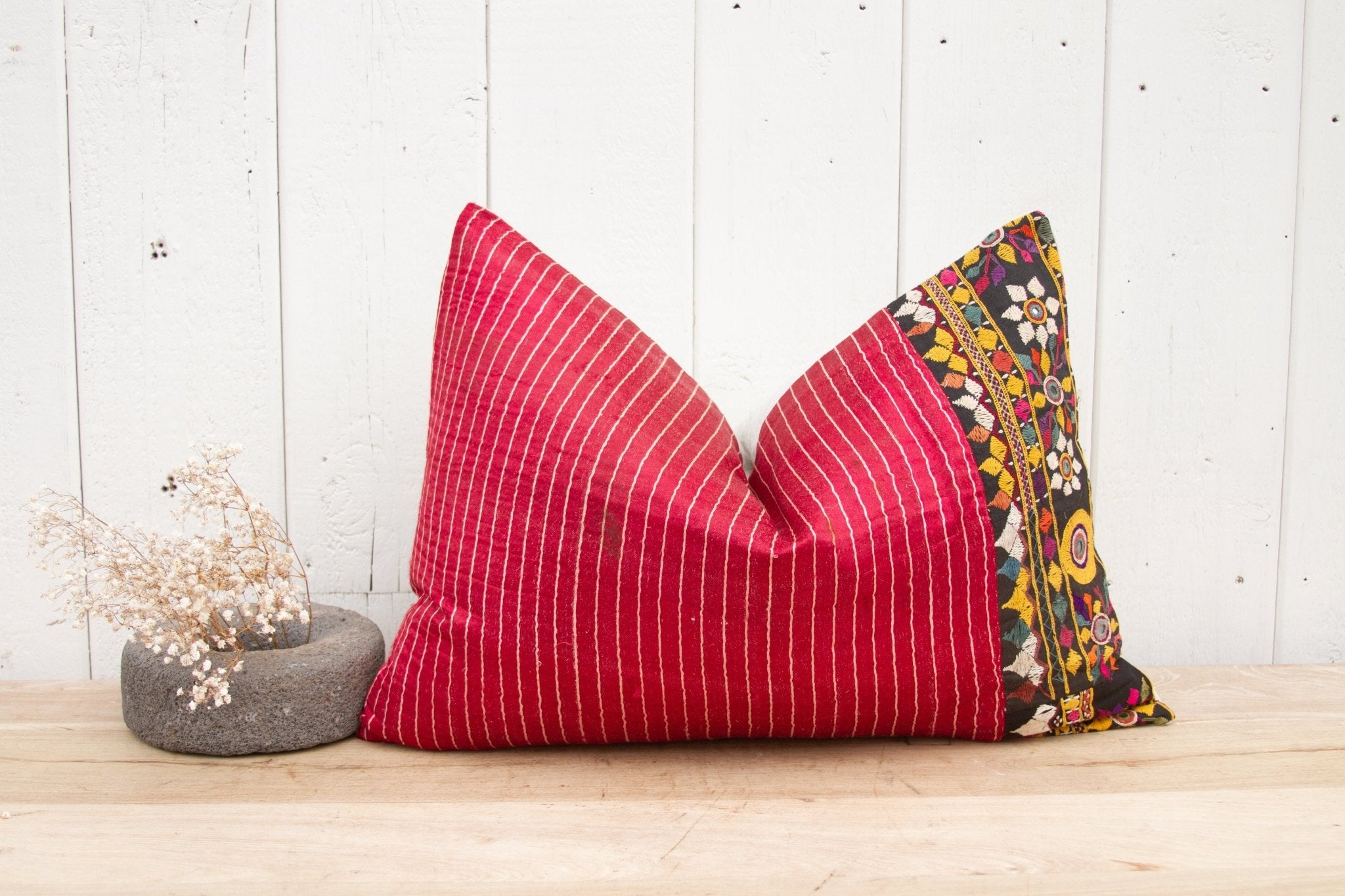 Sabia Antique Mashru Tribal Lumbar Pillow Pillow La Vie Bien Sabia Antique Mashru Tribal Lumbar Pillow