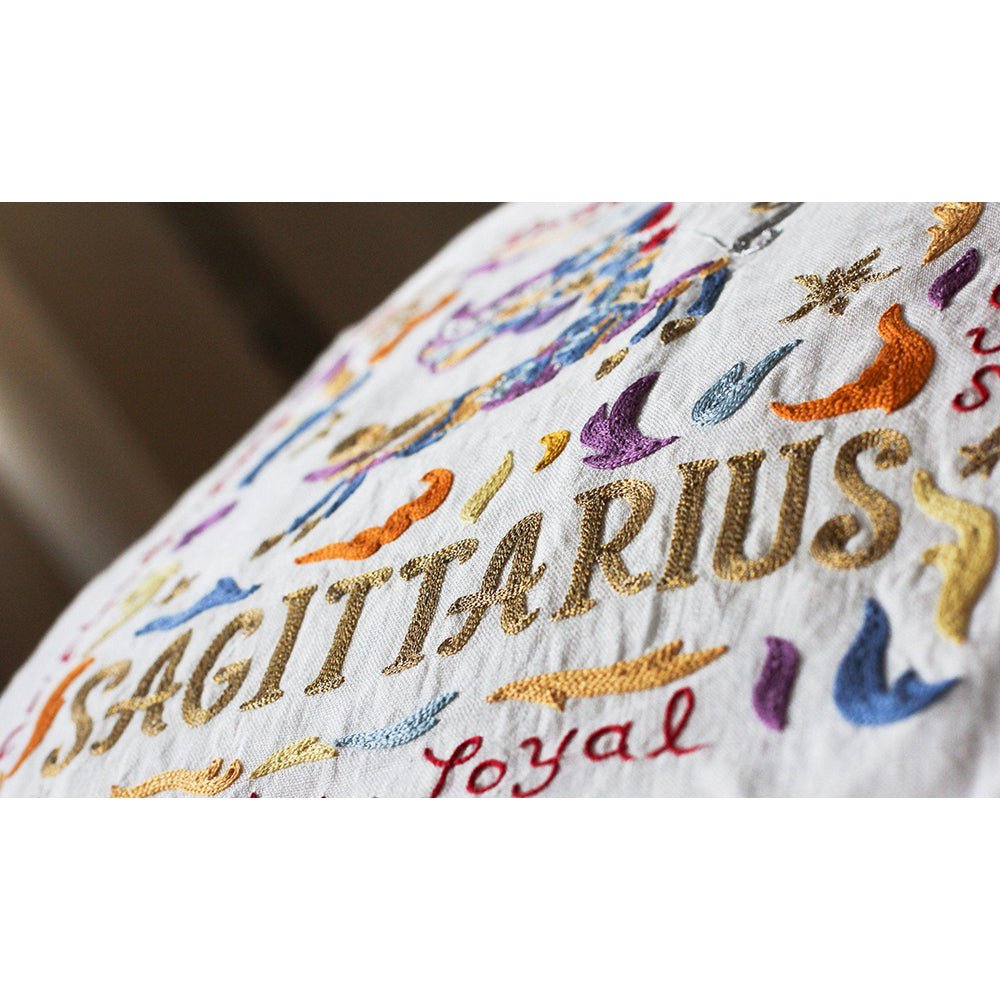Sagittarius Astrology Hand - Embroidered Pillow by Cat Studio Pillows La Vie Bien Sagittarius Astrology Hand - Embroidered Pillow by Cat Studio