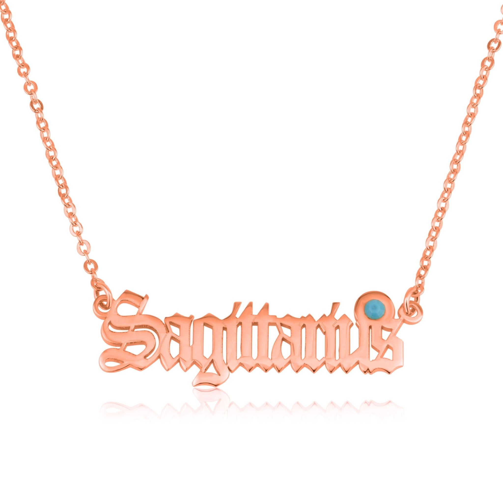 Sagittarius Script Necklace With Swarovski Birthstone
