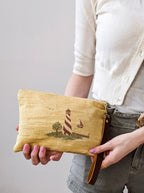Sail Away Lighthouse Wristlet Linen & Leather by Ash & Rose