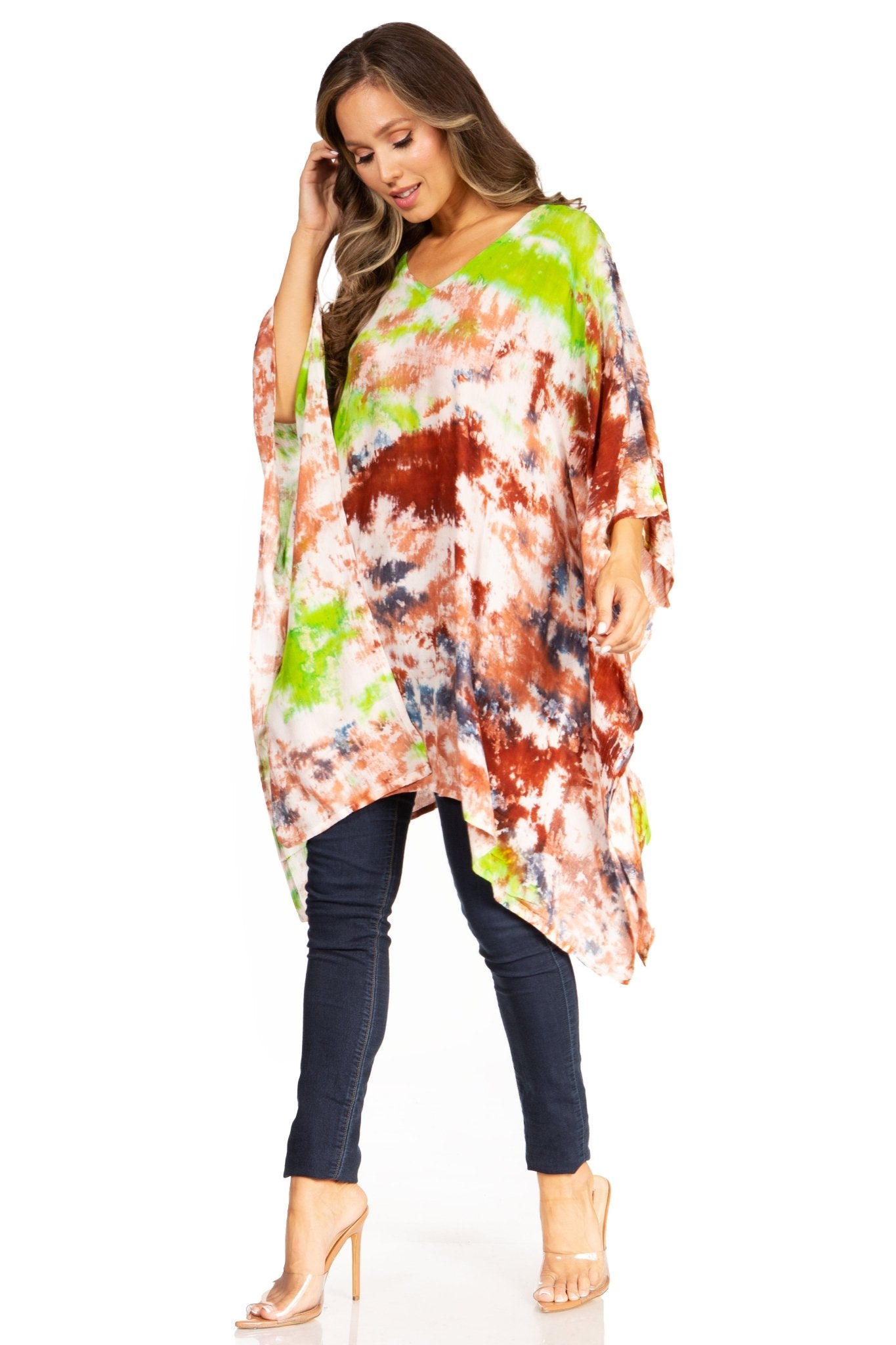 Sakkas Adalwin Second TieDye Desert Sun Circle Ponch Tunic Top Blouse W/Embroidery tops La Vie Bien Sakkas Adalwin Second TieDye Desert Sun Circle Ponch Tunic Top Blouse W/Embroidery