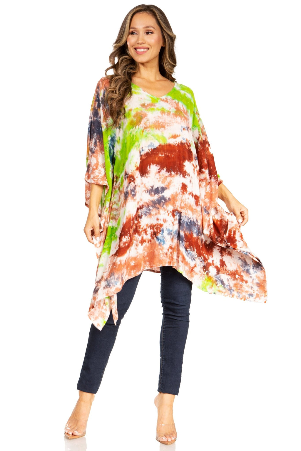 Sakkas Adalwin Second TieDye Desert Sun Circle Ponch Tunic Top Blouse W/Embroidery tops La Vie Bien Sakkas Adalwin Second TieDye Desert Sun Circle Ponch Tunic Top Blouse W/Embroidery
