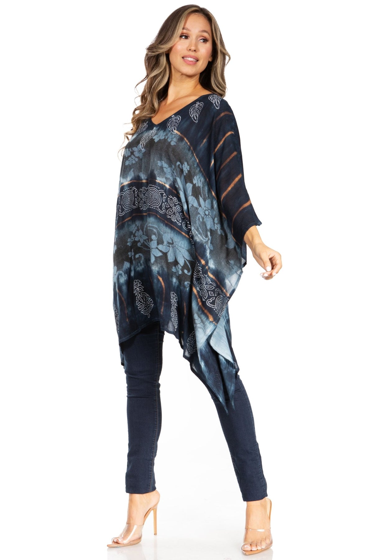 Sakkas Adalwin Second TieDye Desert Sun Circle Ponch Tunic Top Blouse W/Embroidery tops La Vie Bien Sakkas Adalwin Second TieDye Desert Sun Circle Ponch Tunic Top Blouse W/Embroidery