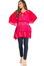 Sakkas Adalwin Second TieDye Desert Sun Circle Ponch Tunic Top Blouse W/Embroidery tops La Vie Bien Sakkas Adalwin Second TieDye Desert Sun Circle Ponch Tunic Top Blouse W/Embroidery