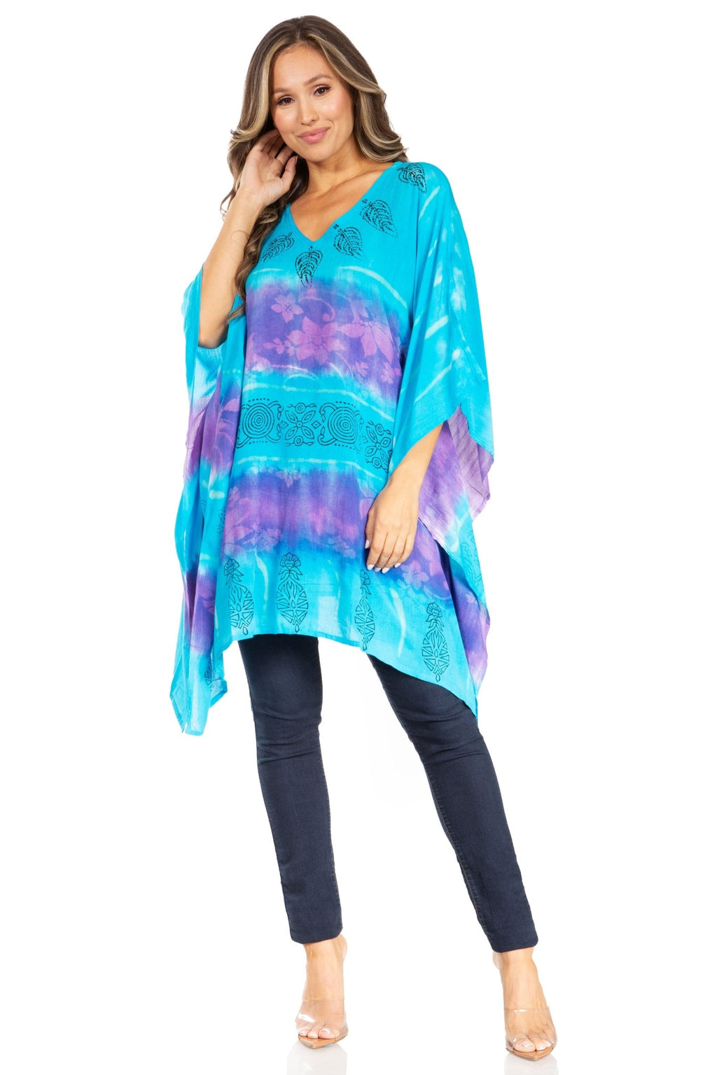 Sakkas Adalwin Second TieDye Desert Sun Circle Ponch Tunic Top Blouse W/Embroidery tops La Vie Bien Sakkas Adalwin Second TieDye Desert Sun Circle Ponch Tunic Top Blouse W/Embroidery