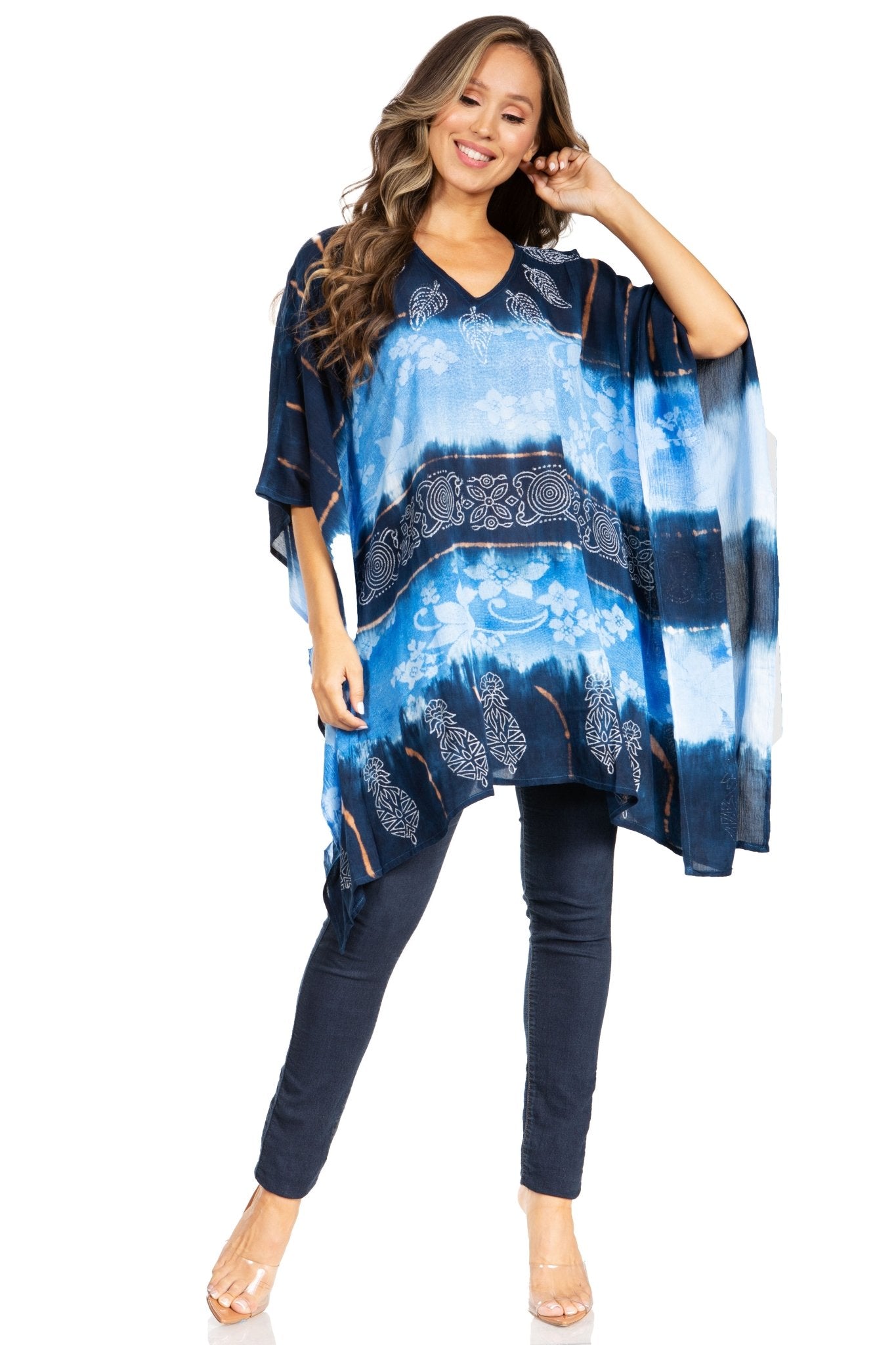 Sakkas Adalwin Second TieDye Desert Sun Circle Ponch Tunic Top Blouse W/Embroidery tops La Vie Bien Sakkas Adalwin Second TieDye Desert Sun Circle Ponch Tunic Top Blouse W/Embroidery