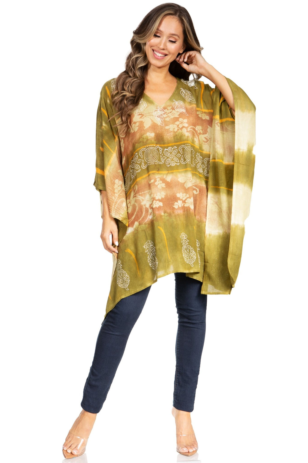 Sakkas Adalwin Second TieDye Desert Sun Circle Ponch Tunic Top Blouse W/Embroidery tops La Vie Bien Sakkas Adalwin Second TieDye Desert Sun Circle Ponch Tunic Top Blouse W/Embroidery