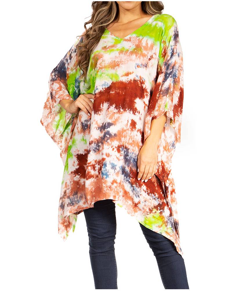 Sakkas Adalwin Second TieDye Desert Sun Circle Ponch Tunic Top Blouse W/Embroidery tops La Vie Bien Sakkas Adalwin Second TieDye Desert Sun Circle Ponch Tunic Top Blouse W/Embroidery