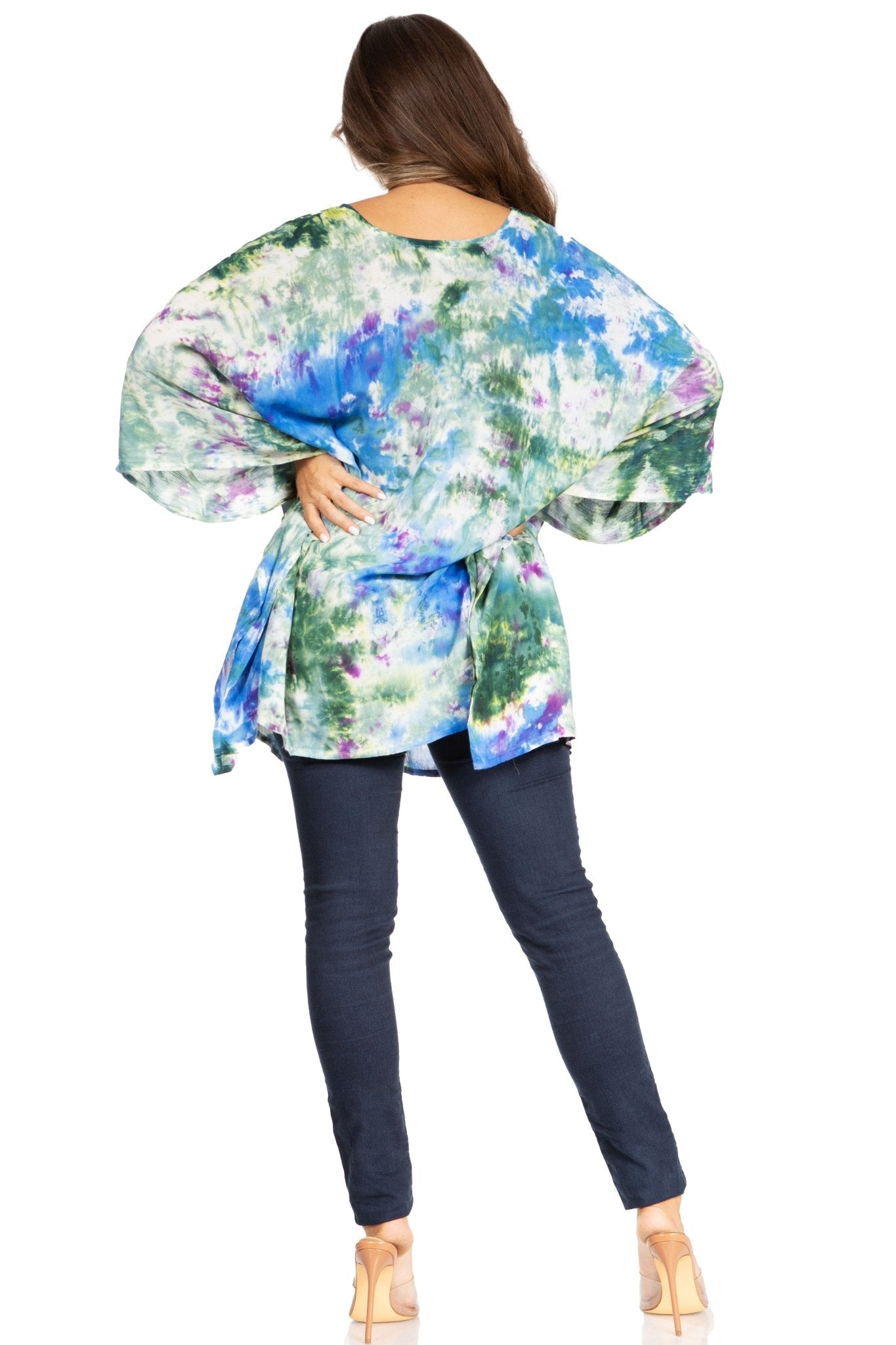 Sakkas Adalwin Second TieDye Desert Sun Circle Ponch Tunic Top Blouse W/Embroidery tops La Vie Bien Sakkas Adalwin Second TieDye Desert Sun Circle Ponch Tunic Top Blouse W/Embroidery