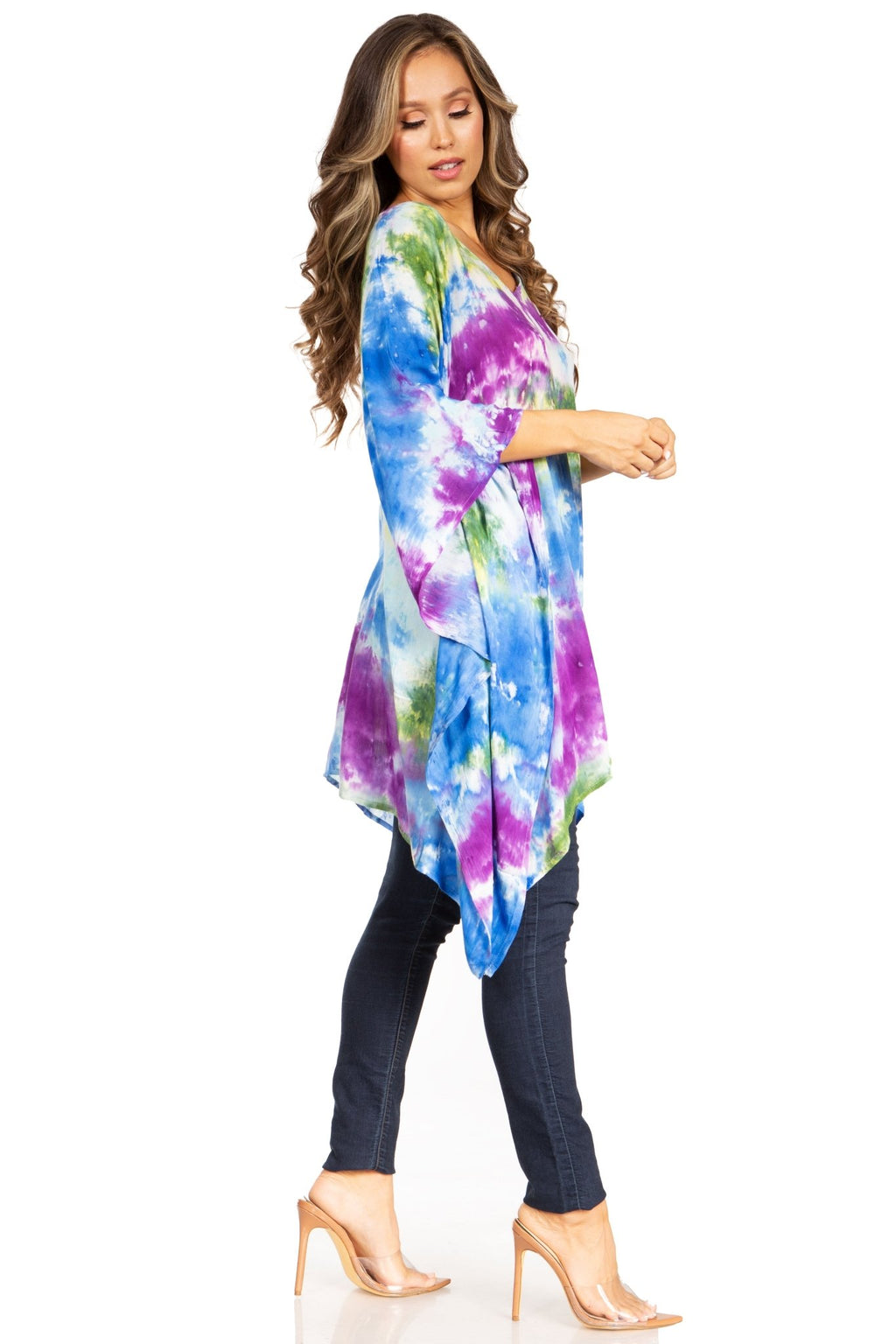 Sakkas Adalwin Second TieDye Desert Sun Circle Ponch Tunic Top Blouse W/Embroidery tops La Vie Bien Sakkas Adalwin Second TieDye Desert Sun Circle Ponch Tunic Top Blouse W/Embroidery