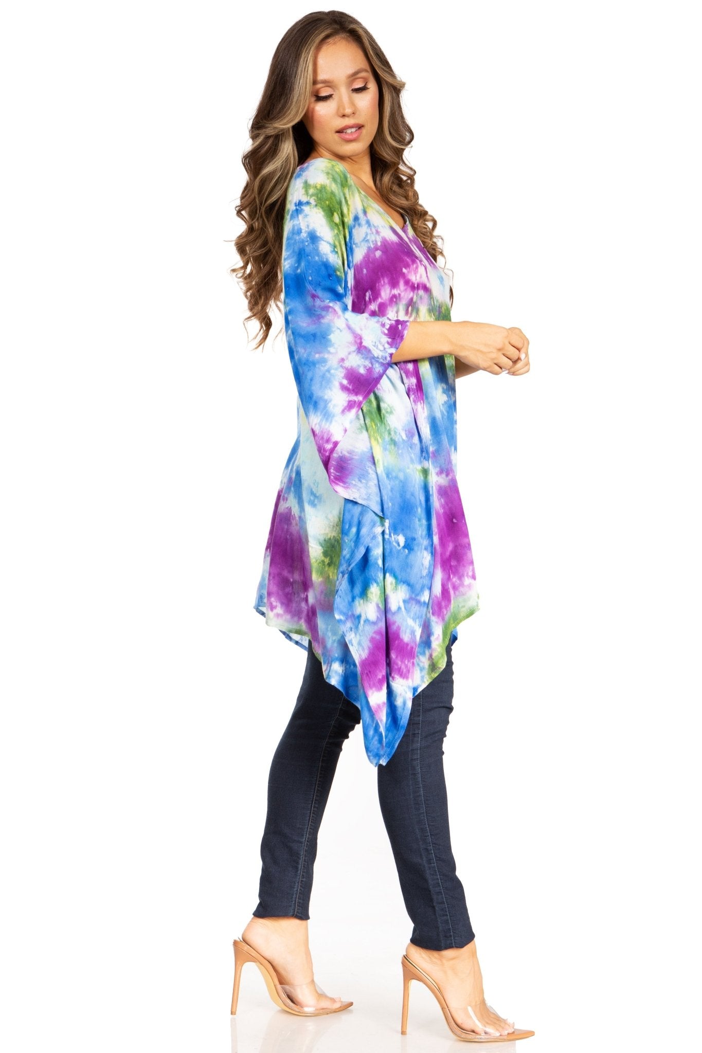Sakkas Adalwin Second TieDye Desert Sun Circle Ponch Tunic Top Blouse W/Embroidery tops La Vie Bien Sakkas Adalwin Second TieDye Desert Sun Circle Ponch Tunic Top Blouse W/Embroidery