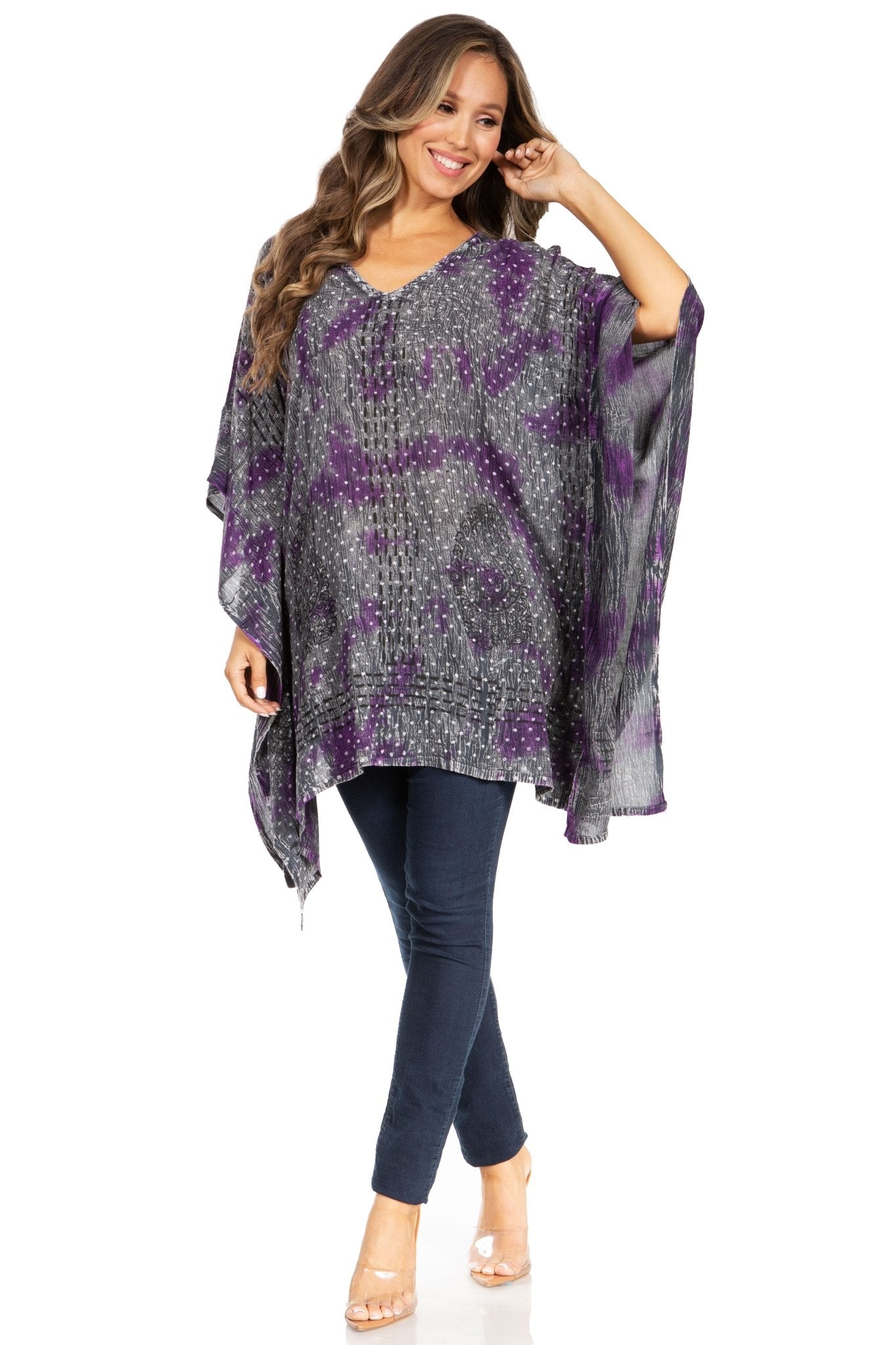 Sakkas Adalwin Third Tie Dye Desert Sun Circle Ponch Tunic Top Blouse W/Embroidery tops La Vie Bien Sakkas Adalwin Third Tie Dye Desert Sun Circle Ponch Tunic Top Blouse W/Embroidery