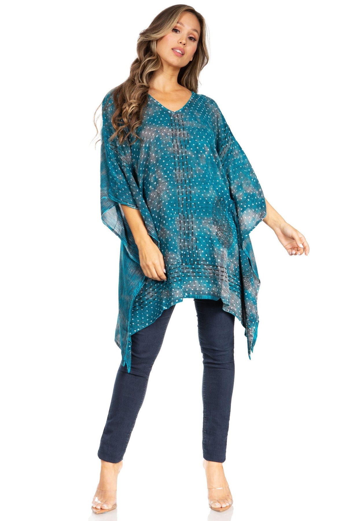 Sakkas Adalwin Third Tie Dye Desert Sun Circle Ponch Tunic Top Blouse W/Embroidery tops La Vie Bien Sakkas Adalwin Third Tie Dye Desert Sun Circle Ponch Tunic Top Blouse W/Embroidery