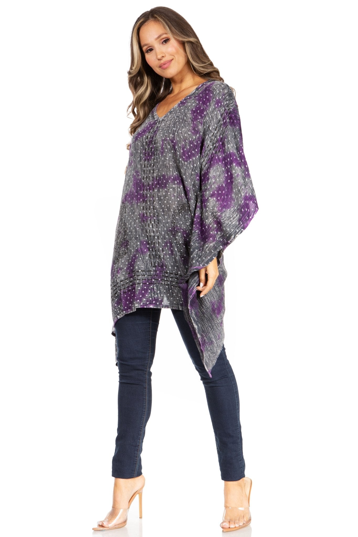 Sakkas Adalwin Third Tie Dye Desert Sun Circle Ponch Tunic Top Blouse W/Embroidery tops La Vie Bien Sakkas Adalwin Third Tie Dye Desert Sun Circle Ponch Tunic Top Blouse W/Embroidery