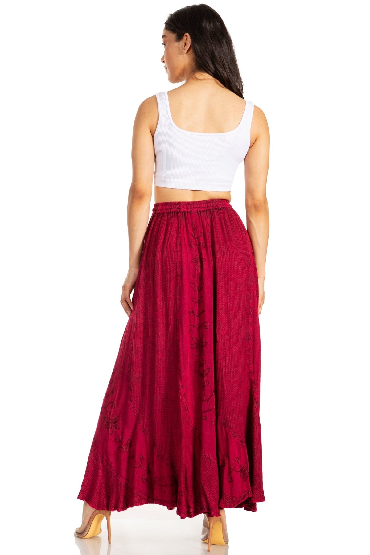 Sakkas Ahaana Women Renaissance Boho Rayon Maxi Embroidered Paneled Summer Skirt skirts La Vie Bien Sakkas Ahaana Women Renaissance Boho Rayon Maxi Embroidered Paneled Summer Skirt