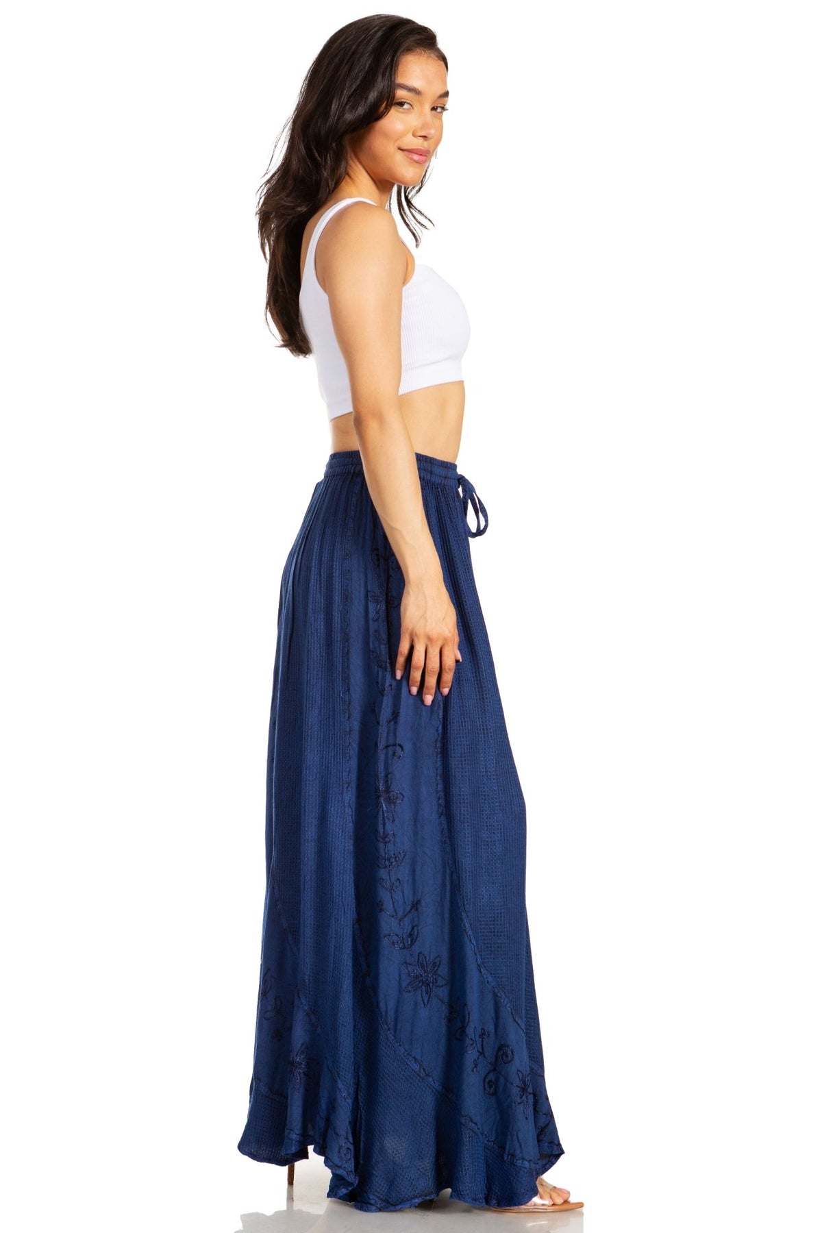 Sakkas Ahaana Women Renaissance Boho Rayon Maxi Embroidered Paneled Summer Skirt skirts La Vie Bien Sakkas Ahaana Women Renaissance Boho Rayon Maxi Embroidered Paneled Summer Skirt