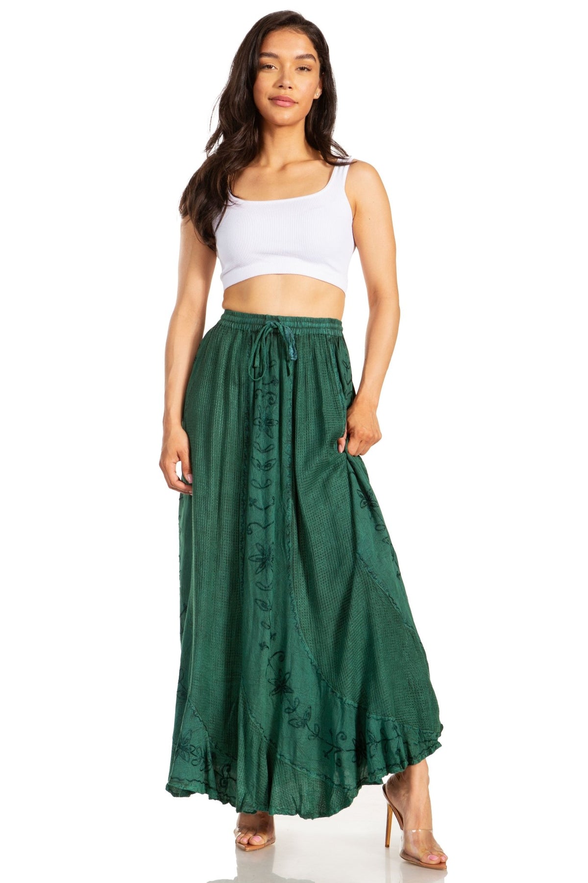Sakkas Ahaana Women Renaissance Boho Rayon Maxi Embroidered Paneled Summer Skirt skirts La Vie Bien Sakkas Ahaana Women Renaissance Boho Rayon Maxi Embroidered Paneled Summer Skirt