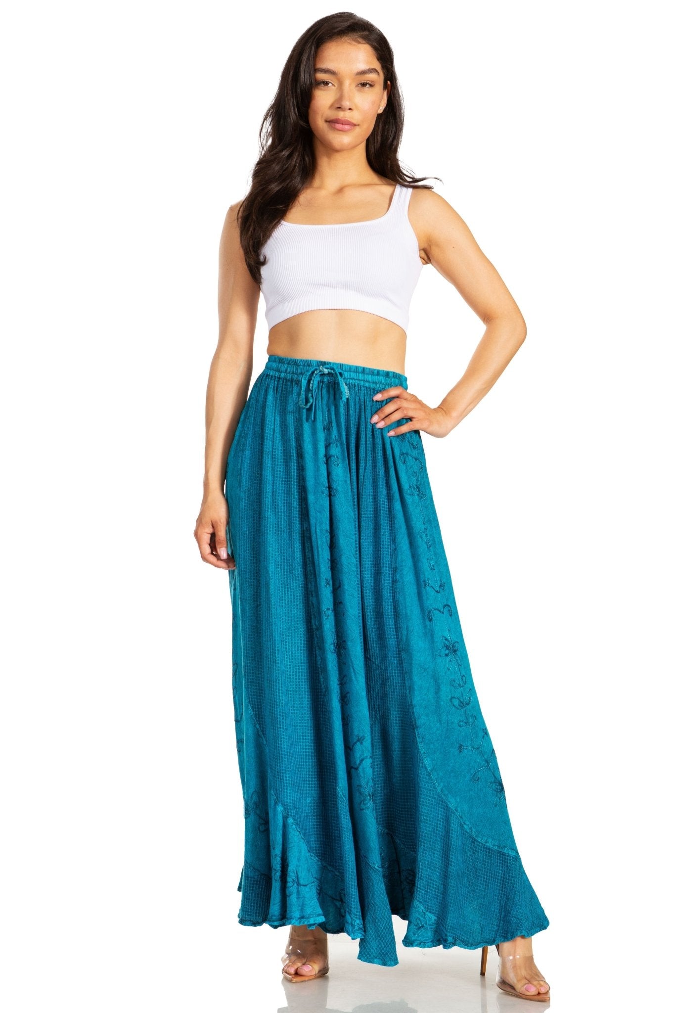 Sakkas Ahaana Women Renaissance Boho Rayon Maxi Embroidered Paneled Summer Skirt skirts La Vie Bien Sakkas Ahaana Women Renaissance Boho Rayon Maxi Embroidered Paneled Summer Skirt
