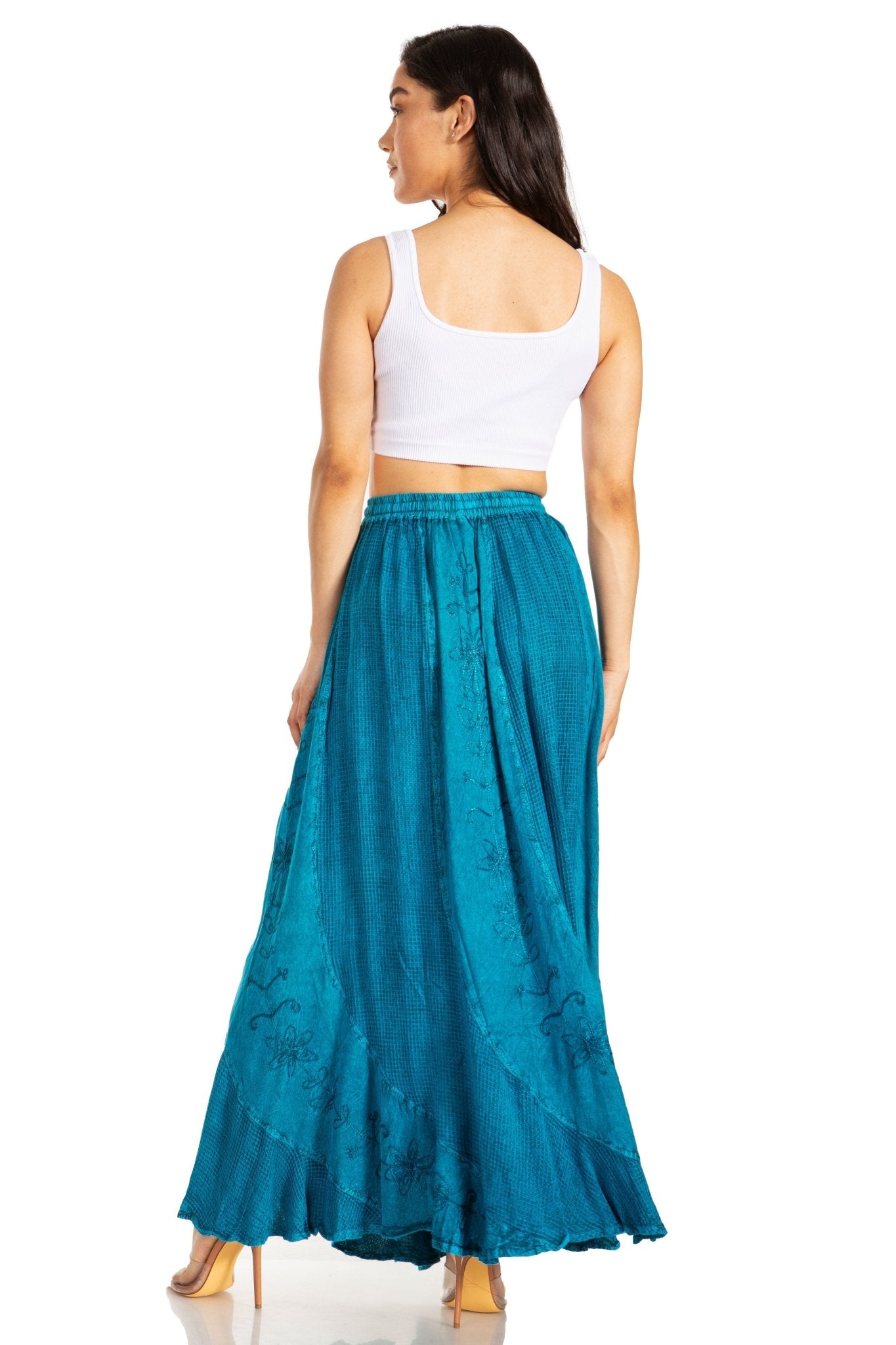 Sakkas Ahaana Women Renaissance Boho Rayon Maxi Embroidered Paneled Summer Skirt skirts La Vie Bien Sakkas Ahaana Women Renaissance Boho Rayon Maxi Embroidered Paneled Summer Skirt