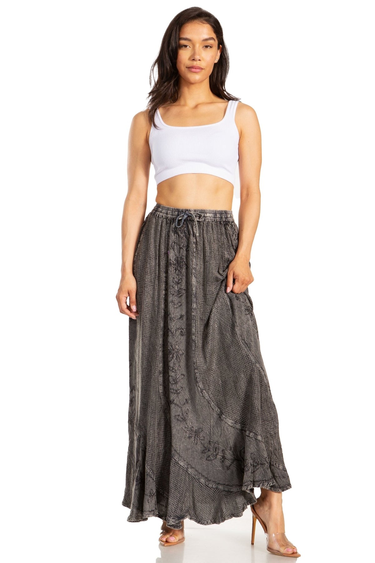 Sakkas Ahaana Women Renaissance Boho Rayon Maxi Embroidered Paneled Summer Skirt skirts La Vie Bien Sakkas Ahaana Women Renaissance Boho Rayon Maxi Embroidered Paneled Summer Skirt