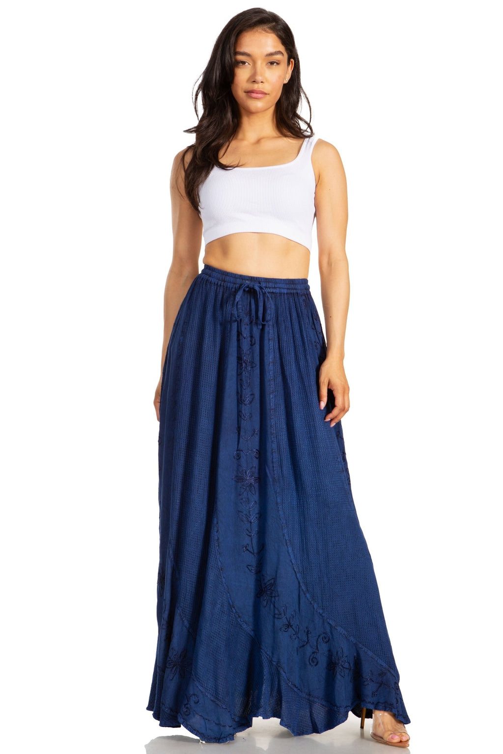 Sakkas Ahaana Women Renaissance Boho Rayon Maxi Embroidered Paneled Summer Skirt skirts La Vie Bien Sakkas Ahaana Women Renaissance Boho Rayon Maxi Embroidered Paneled Summer Skirt