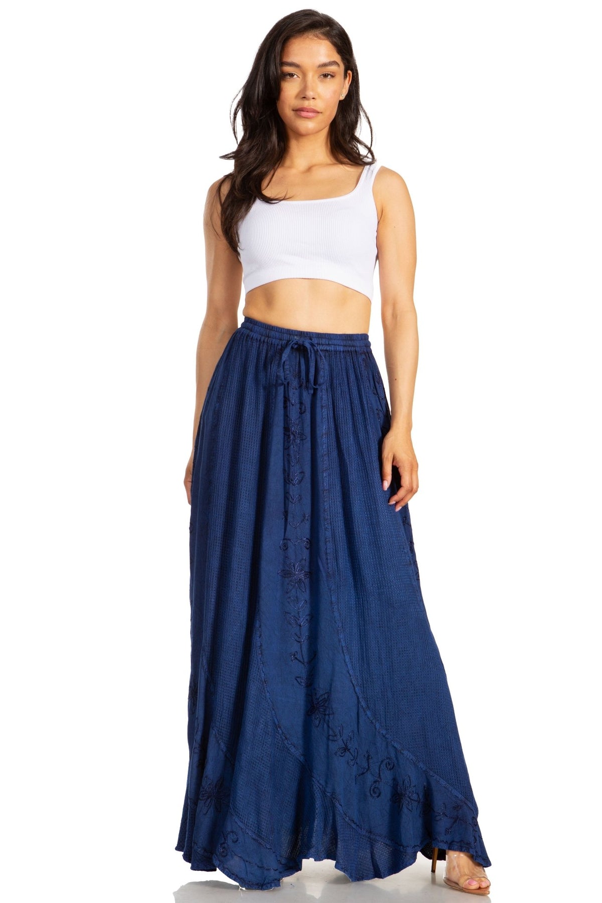 Sakkas Ahaana Women Renaissance Boho Rayon Maxi Embroidered Paneled Summer Skirt skirts La Vie Bien Sakkas Ahaana Women Renaissance Boho Rayon Maxi Embroidered Paneled Summer Skirt