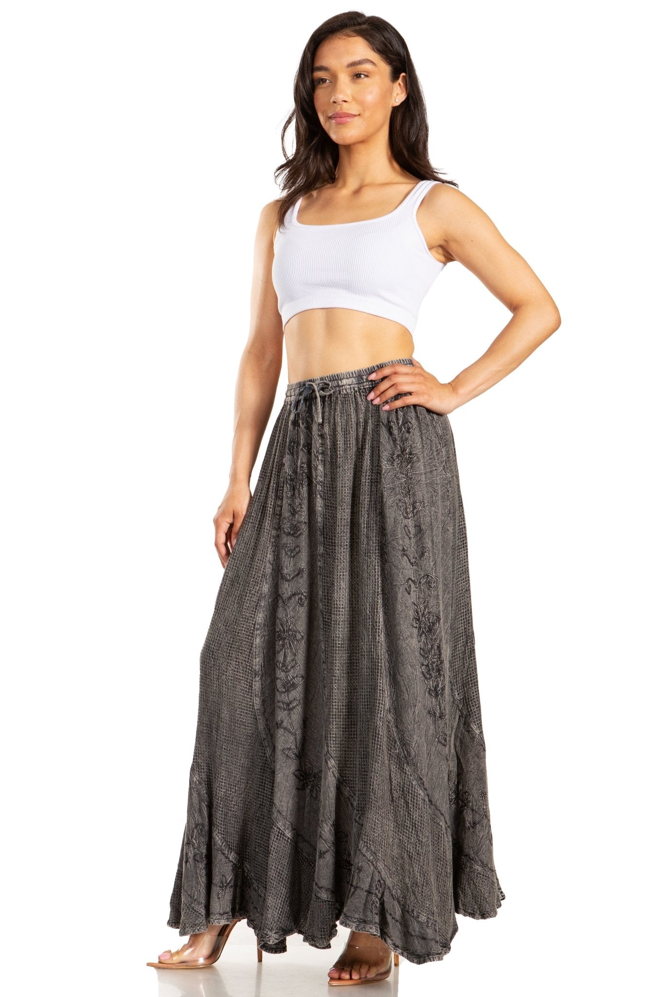 Sakkas Ahaana Women Renaissance Boho Rayon Maxi Embroidered Paneled Summer Skirt skirts La Vie Bien Sakkas Ahaana Women Renaissance Boho Rayon Maxi Embroidered Paneled Summer Skirt