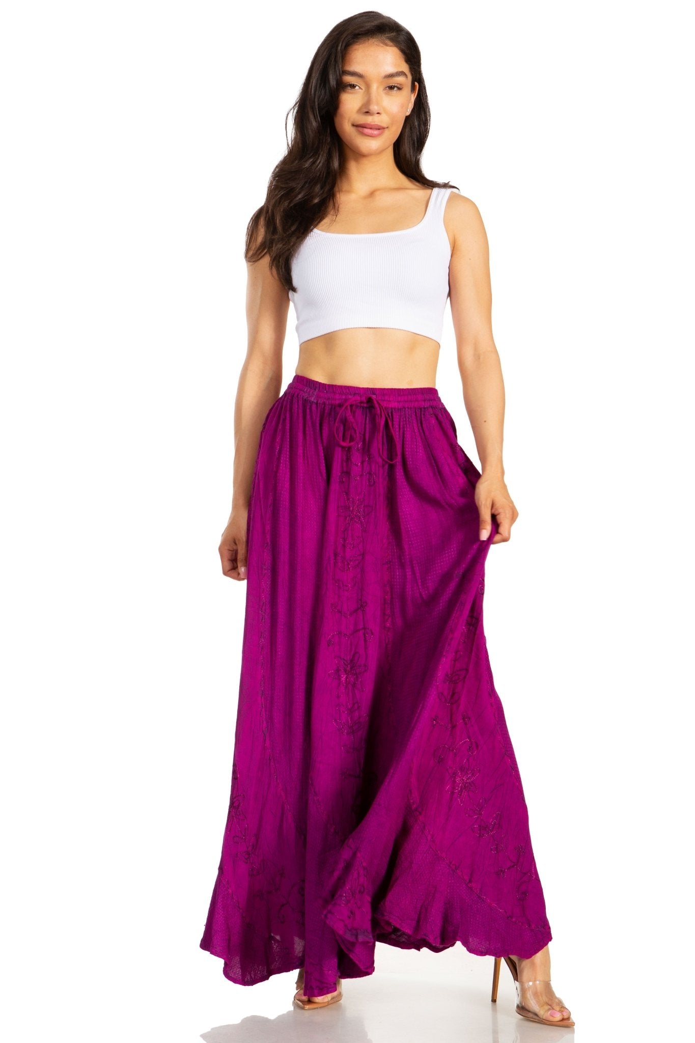 Sakkas Ahaana Women Renaissance Boho Rayon Maxi Embroidered Paneled Summer Skirt skirts La Vie Bien Sakkas Ahaana Women Renaissance Boho Rayon Maxi Embroidered Paneled Summer Skirt