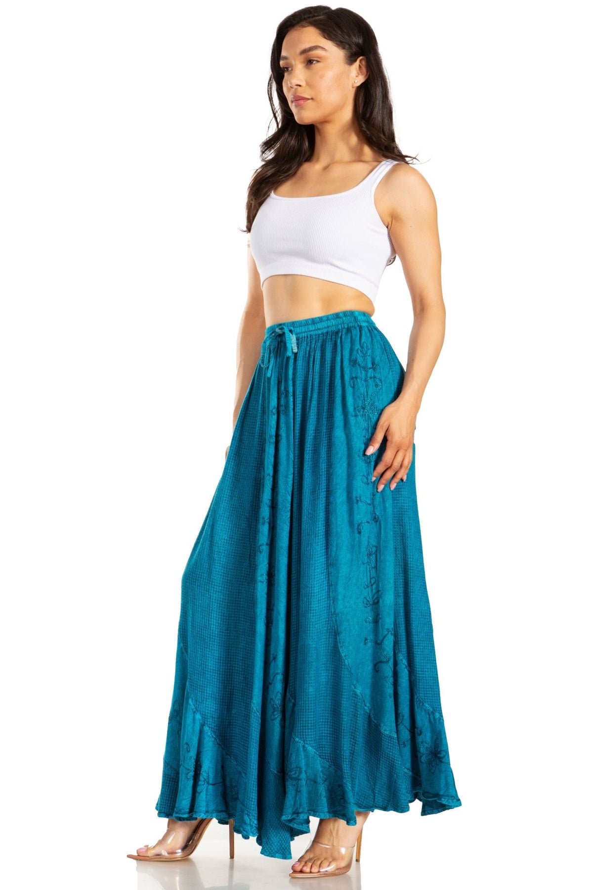 Sakkas Ahaana Women Renaissance Boho Rayon Maxi Embroidered Paneled Summer Skirt skirts La Vie Bien Sakkas Ahaana Women Renaissance Boho Rayon Maxi Embroidered Paneled Summer Skirt