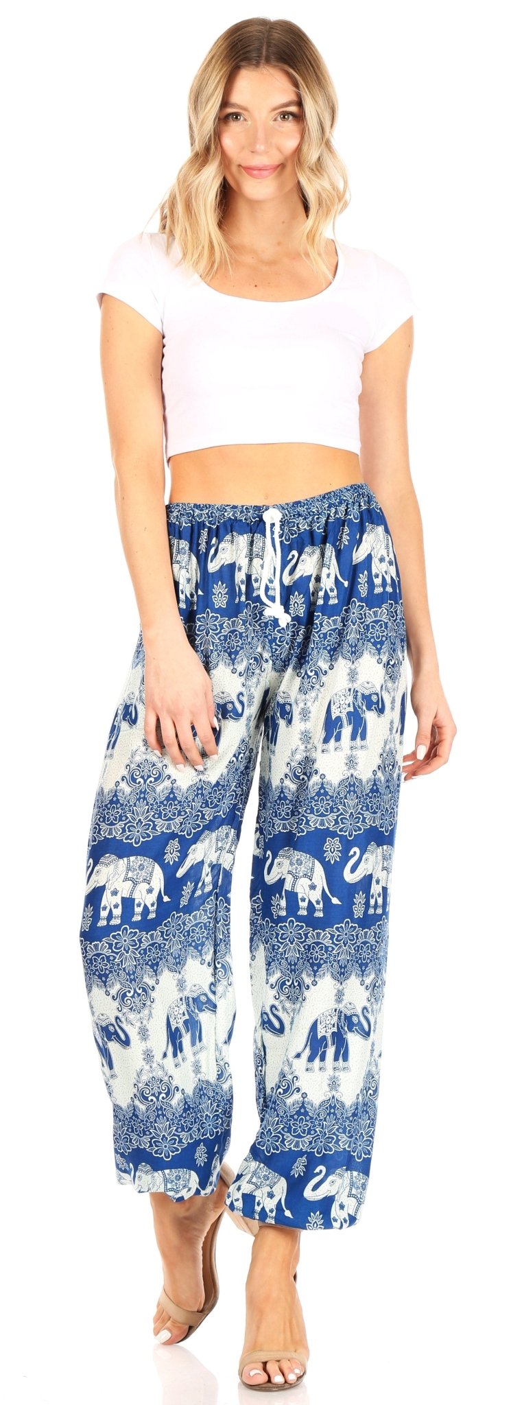Sakkas Akilla Women's Loose Printed Yoga Elephant Pants Elastic Waist w/Pocket pants La Vie Bien Sakkas Akilla Women's Loose Printed Yoga Elephant Pants Elastic Waist w/Pocket