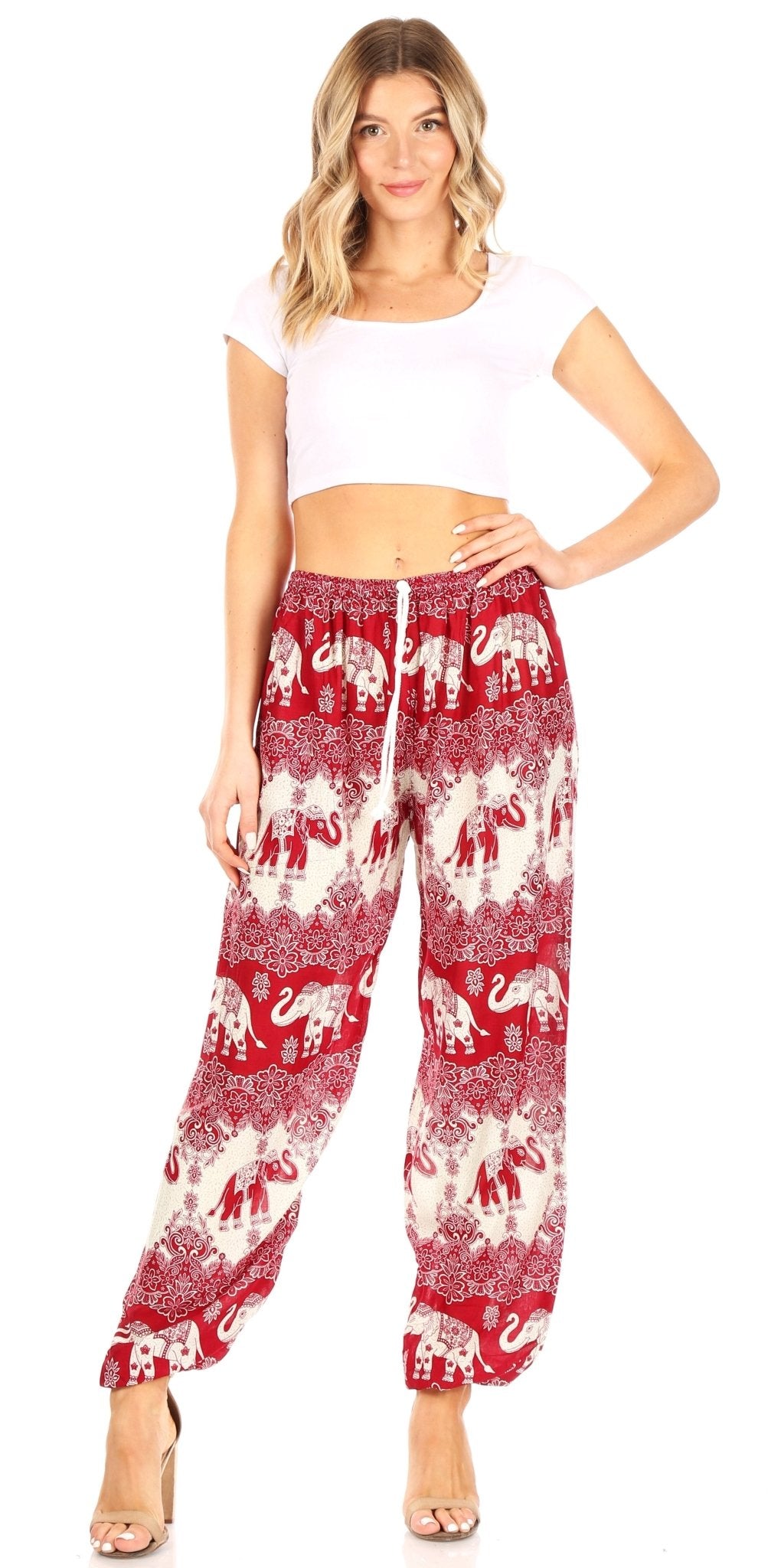 Sakkas Akilla Women's Loose Printed Yoga Elephant Pants Elastic Waist w/Pocket pants La Vie Bien Sakkas Akilla Women's Loose Printed Yoga Elephant Pants Elastic Waist w/Pocket