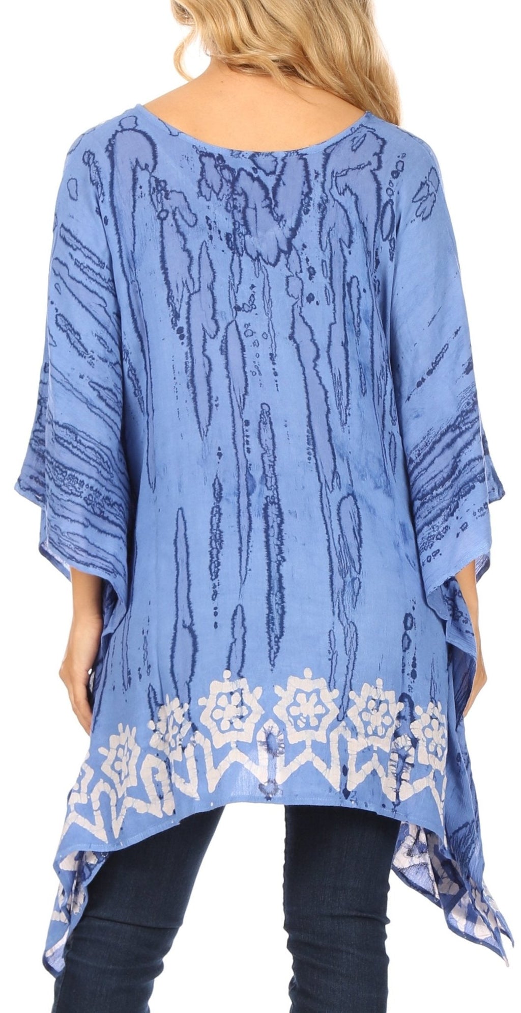 Sakkas Alizia Lightweight Embroidery Batik Top Tunic Blouse Caftan Cover up Poncho tops La Vie Bien Sakkas Alizia Lightweight Embroidery Batik Top Tunic Blouse Caftan Cover up Poncho