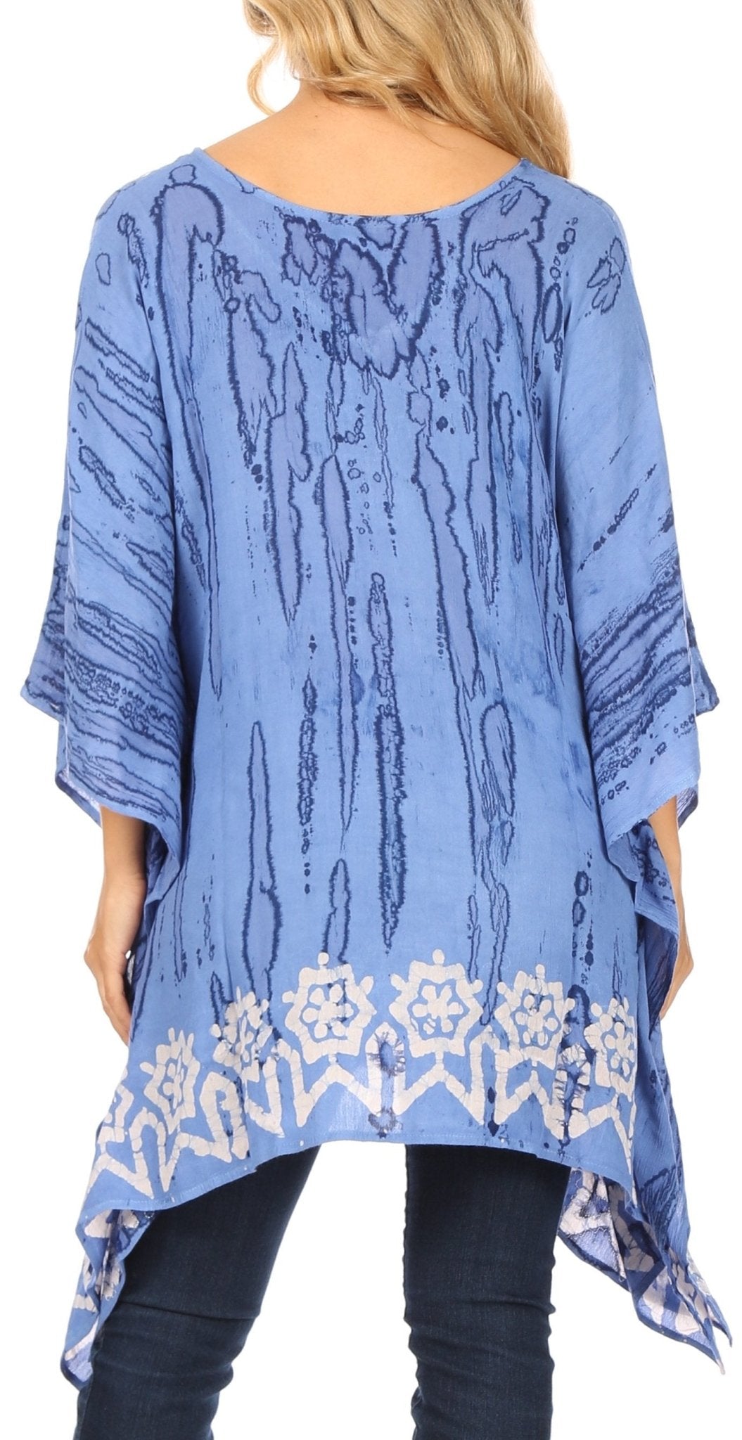Sakkas Alizia Lightweight Embroidery Batik Top Tunic Blouse Caftan Cover up Poncho tops La Vie Bien Sakkas Alizia Lightweight Embroidery Batik Top Tunic Blouse Caftan Cover up Poncho