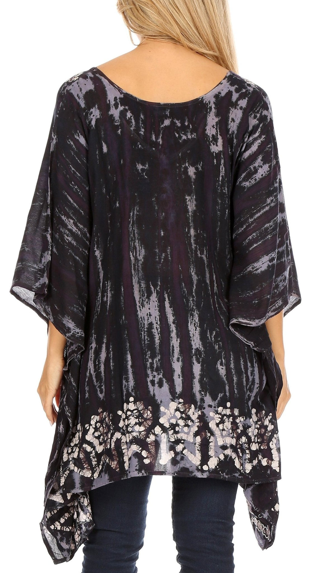 Sakkas Alizia Lightweight Embroidery Batik Top Tunic Blouse Caftan Cover up Poncho tops La Vie Bien Sakkas Alizia Lightweight Embroidery Batik Top Tunic Blouse Caftan Cover up Poncho