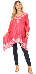Sakkas Alizia Lightweight Embroidery Batik Top Tunic Blouse Caftan Cover up Poncho tops La Vie Bien Sakkas Alizia Lightweight Embroidery Batik Top Tunic Blouse Caftan Cover up Poncho