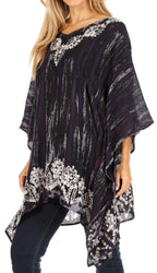 Sakkas Alizia Lightweight Embroidery Batik Top Tunic Blouse Caftan Cover up Poncho tops La Vie Bien Sakkas Alizia Lightweight Embroidery Batik Top Tunic Blouse Caftan Cover up Poncho