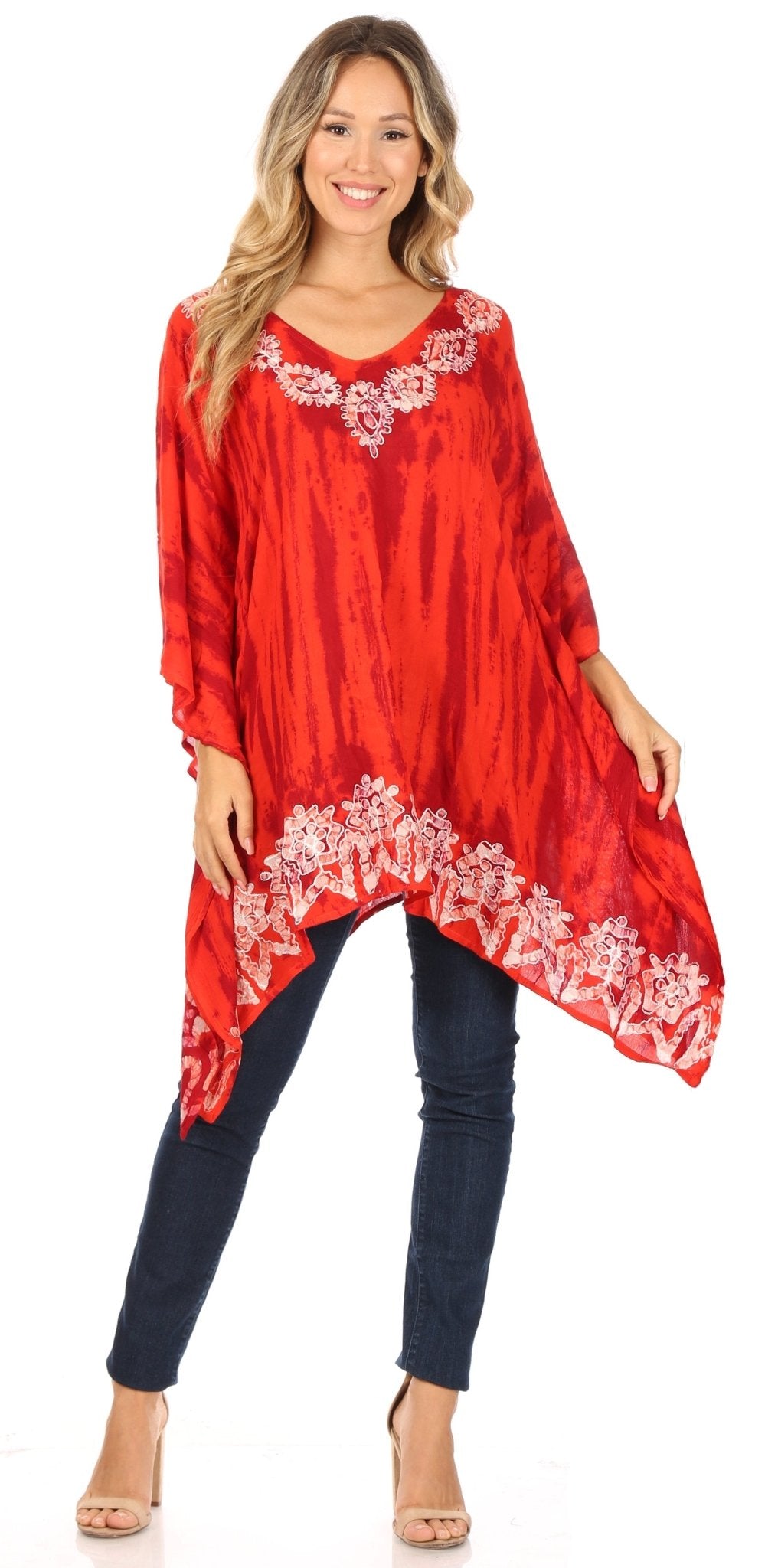 Sakkas Alizia Lightweight Embroidery Batik Top Tunic Blouse Caftan Cover up Poncho tops La Vie Bien Sakkas Alizia Lightweight Embroidery Batik Top Tunic Blouse Caftan Cover up Poncho