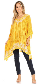 Sakkas Alizia Lightweight Embroidery Batik Top Tunic Blouse Caftan Cover up Poncho tops La Vie Bien Sakkas Alizia Lightweight Embroidery Batik Top Tunic Blouse Caftan Cover up Poncho