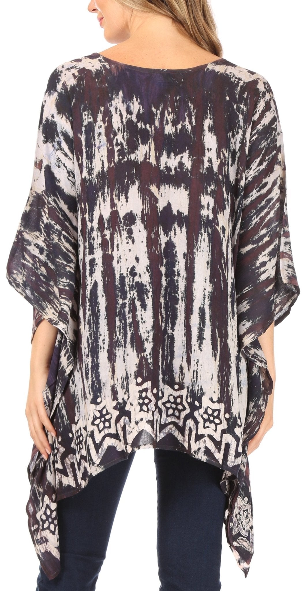 Sakkas Alizia Lightweight Embroidery Batik Top Tunic Blouse Caftan Cover up Poncho tops La Vie Bien Sakkas Alizia Lightweight Embroidery Batik Top Tunic Blouse Caftan Cover up Poncho