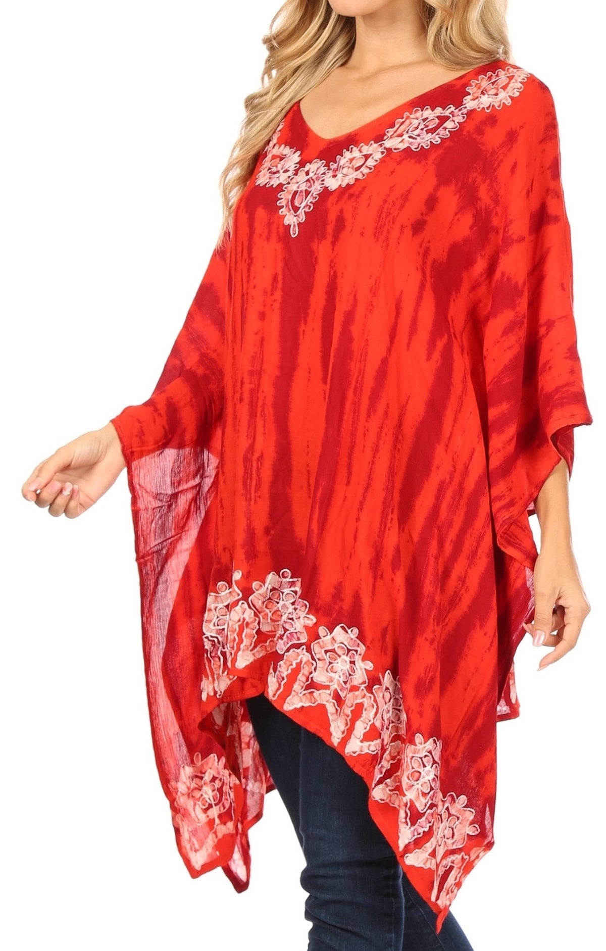 Sakkas Alizia Lightweight Embroidery Batik Top Tunic Blouse Caftan Cover up Poncho tops La Vie Bien Sakkas Alizia Lightweight Embroidery Batik Top Tunic Blouse Caftan Cover up Poncho