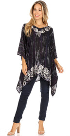 Sakkas Alizia Lightweight Embroidery Batik Top Tunic Blouse Caftan Cover up Poncho tops La Vie Bien Sakkas Alizia Lightweight Embroidery Batik Top Tunic Blouse Caftan Cover up Poncho