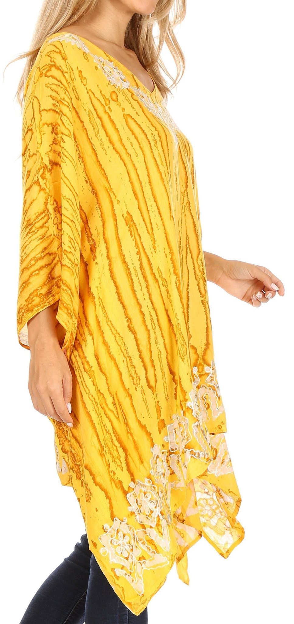 Sakkas Alizia Lightweight Embroidery Batik Top Tunic Blouse Caftan Cover up Poncho tops La Vie Bien Sakkas Alizia Lightweight Embroidery Batik Top Tunic Blouse Caftan Cover up Poncho