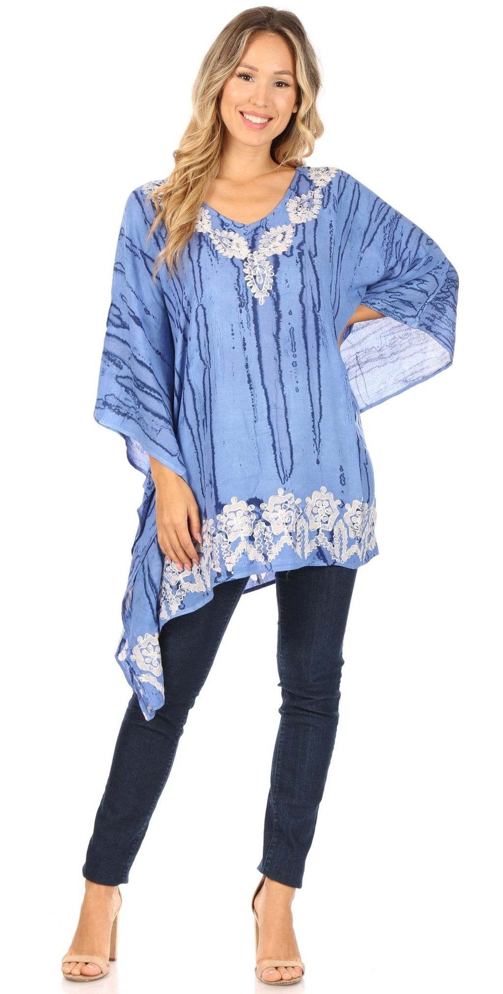 Sakkas Alizia Lightweight Embroidery Batik Top Tunic Blouse Caftan Cover up Poncho tops La Vie Bien Sakkas Alizia Lightweight Embroidery Batik Top Tunic Blouse Caftan Cover up Poncho