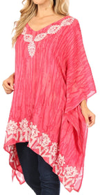Sakkas Alizia Lightweight Embroidery Batik Top Tunic Blouse Caftan Cover up Poncho tops La Vie Bien Sakkas Alizia Lightweight Embroidery Batik Top Tunic Blouse Caftan Cover up Poncho